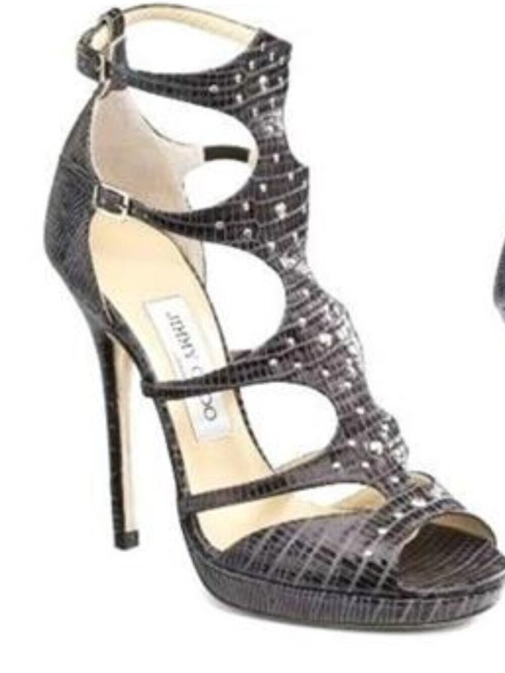 Jimmy Choo MOSTYN Lizard Embossed Strappy Gladiator Sandals Heels Shoes